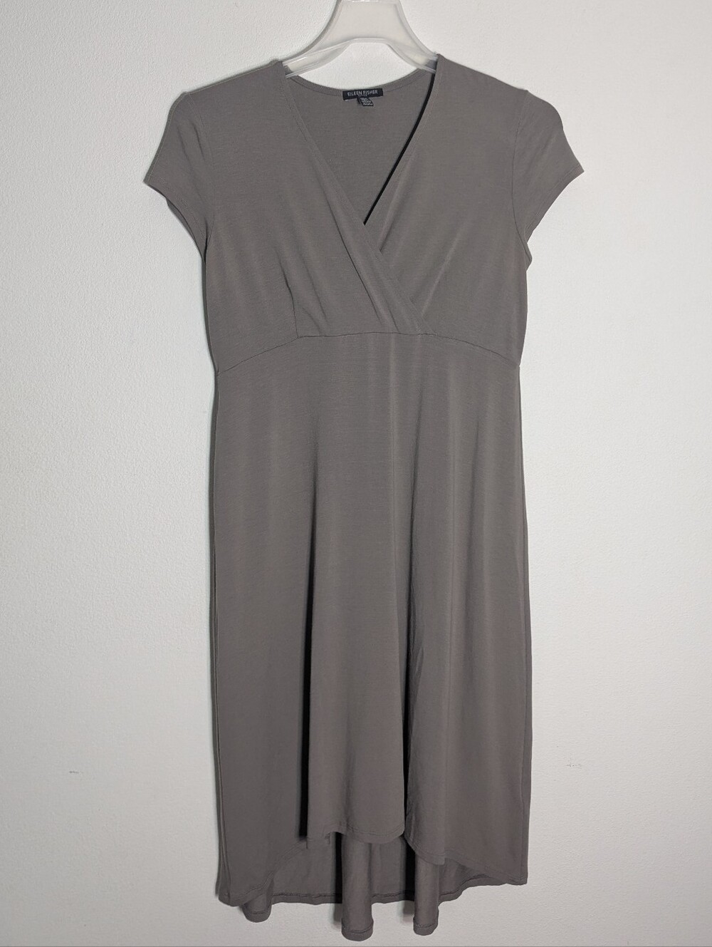 Eileen Fisher Womens Dress Wrap Bodice Quiet Luxury Minimalist Neutral Grey PM